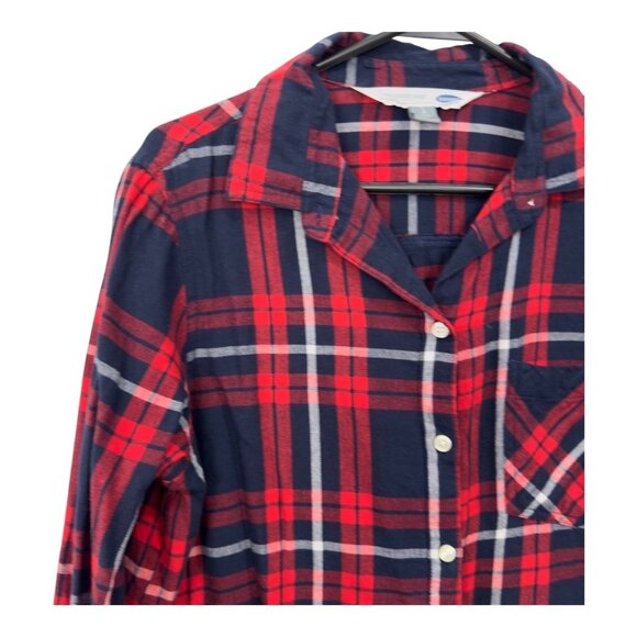 Old Navy The Classic Shirt Womens L Red & Navy Plaid Button-Up Long-Sleeve Shirt - Picture 8 of 13